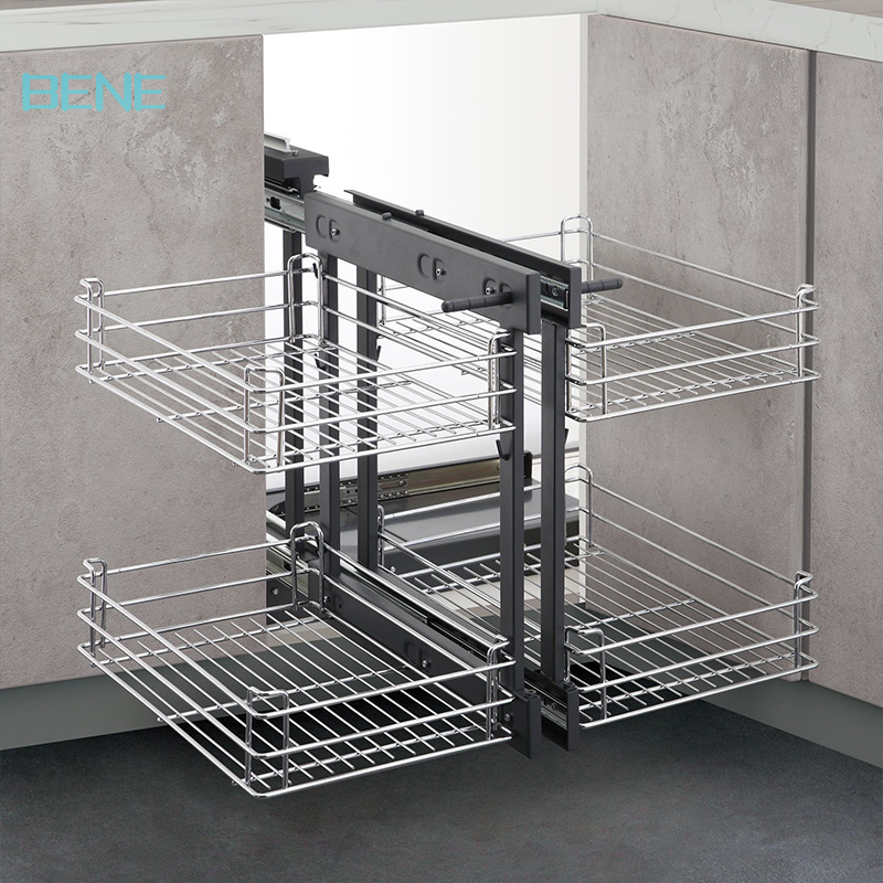 Low Price 304 stainless steel Kitchen Pantry Cabinet Storage Accessories Pull out Basket Magic Corner