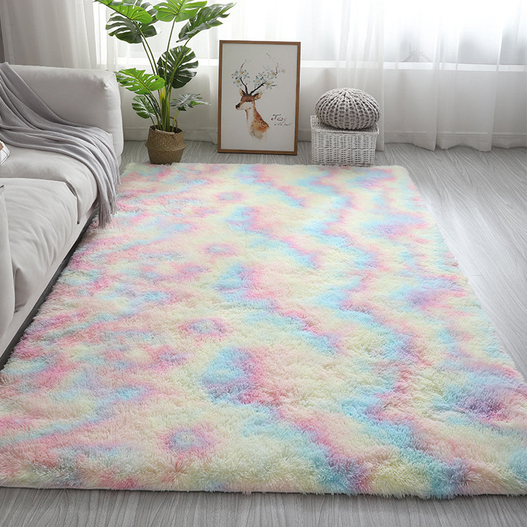 Tie dyed long pile PV plush shaggy carpets soft and comfortable area rug for bedroom