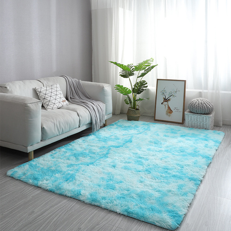 Tie dyed long pile PV plush shaggy carpets soft and comfortable area rug for bedroom