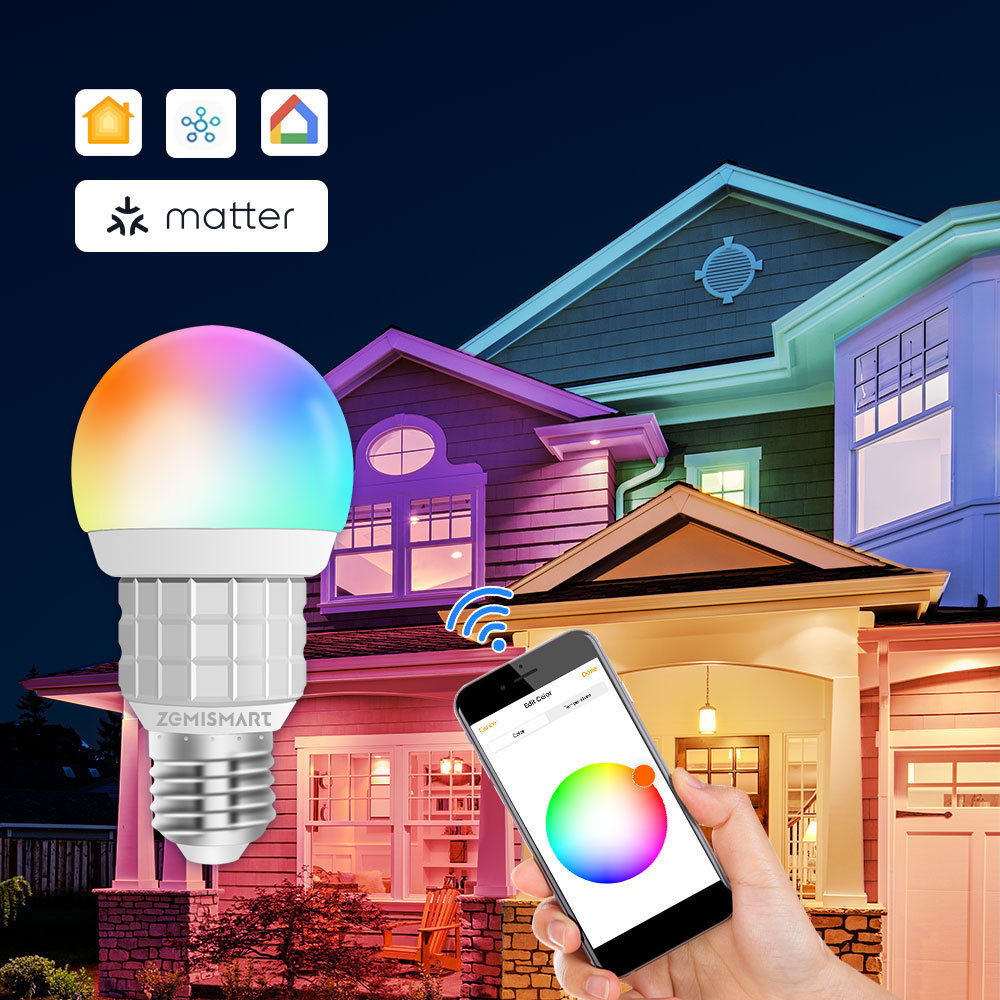 Matter Over WiFi 7W Smart LED Light Bulb RGBCW E27 Dimmable Lighting Homekit Siri Google Home SmartThings Control