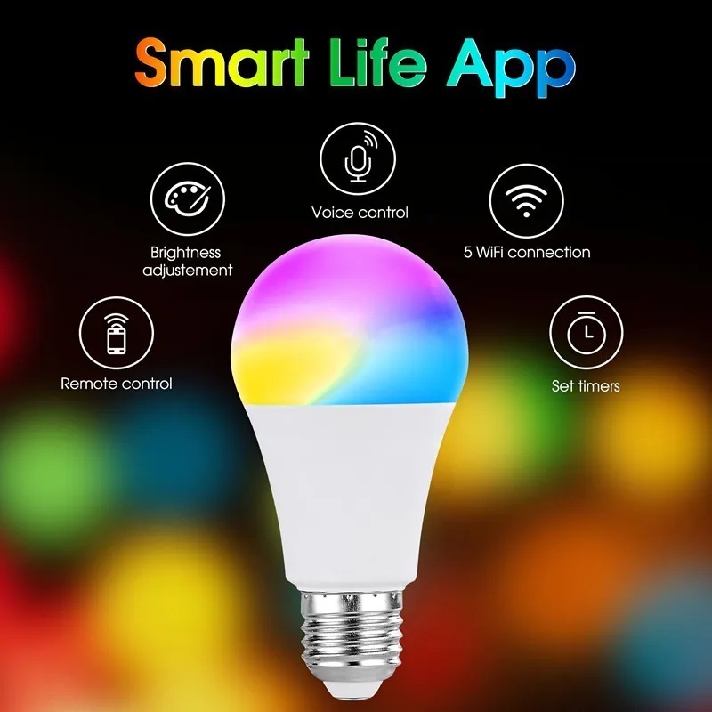 Benexmart Tuya WiFi LED Light Bulb E27 Dimmable Lamp Smart Spotlight RGBCW 9W Colorful Changing Decor Home Alexa Google Home