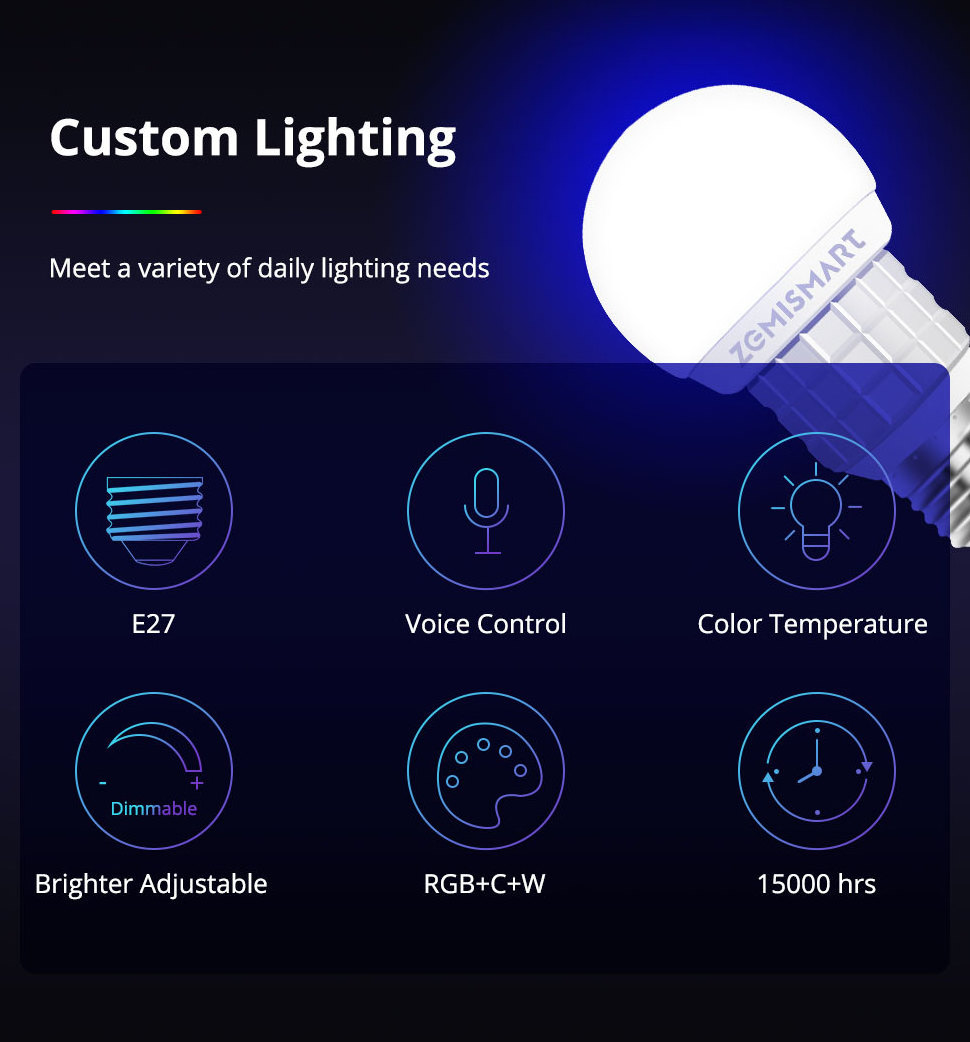 Matter smart Over WiFi 7W Smart LED Light Bulb RGBCW E27 Dimmable Lighting Homekit Google Home SmartThings Control