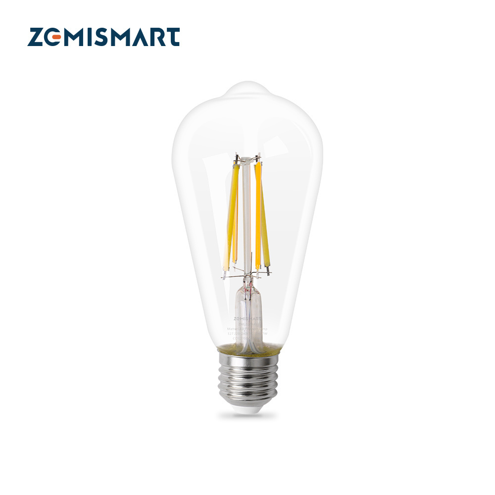 Matter Over WiFi LED Filament Bulb ST64 E27 Dimmable Tungsten Lamp SmartThings Siri Alexa Google Home 220V CCT Light