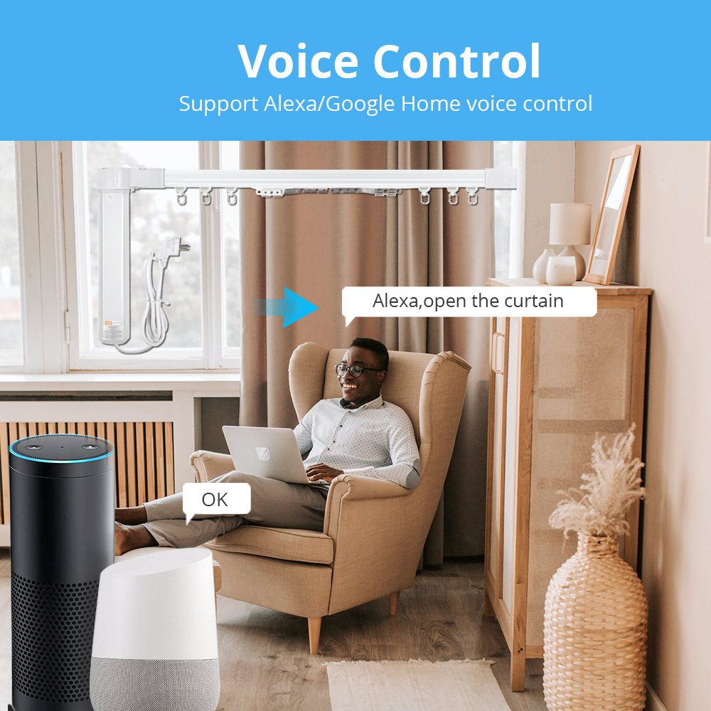 TUYA Smart WiFi Curtain Motor Tuya Smart Life Customized Electric Curtains Track with RF Remote Alexa Echo Yandex Alice Voice