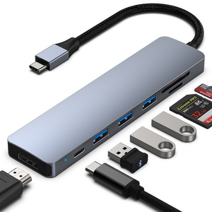 Customize USB C HUB 7 in 1 Multiport hub with USB-C to HDMI 4K@60Hz SD/TF Card Reader/3*USB 3.0/100W Power Delivery Charge