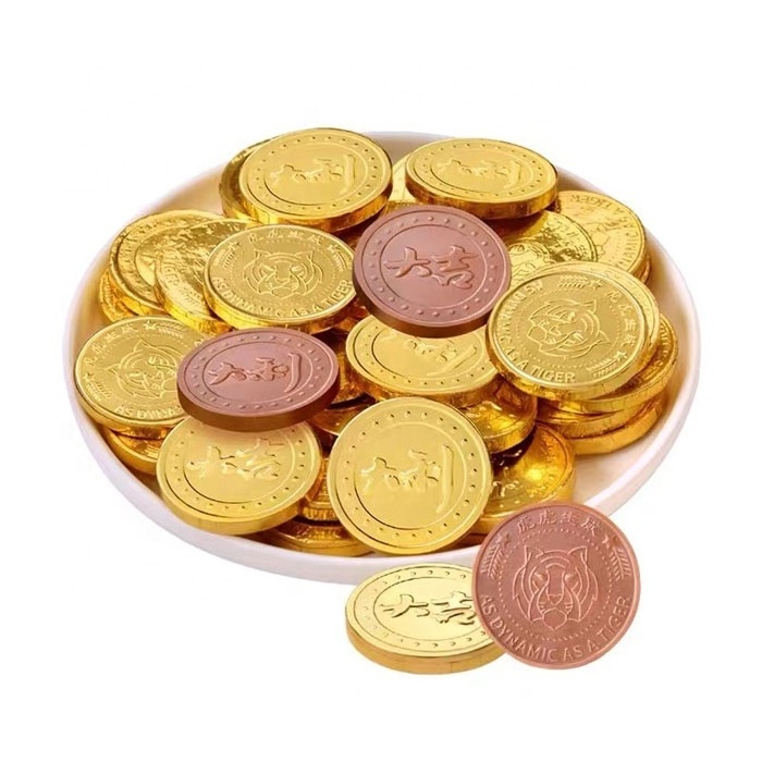 50micron Gold Color Fish Christmas design thick colored coin chocolate foil