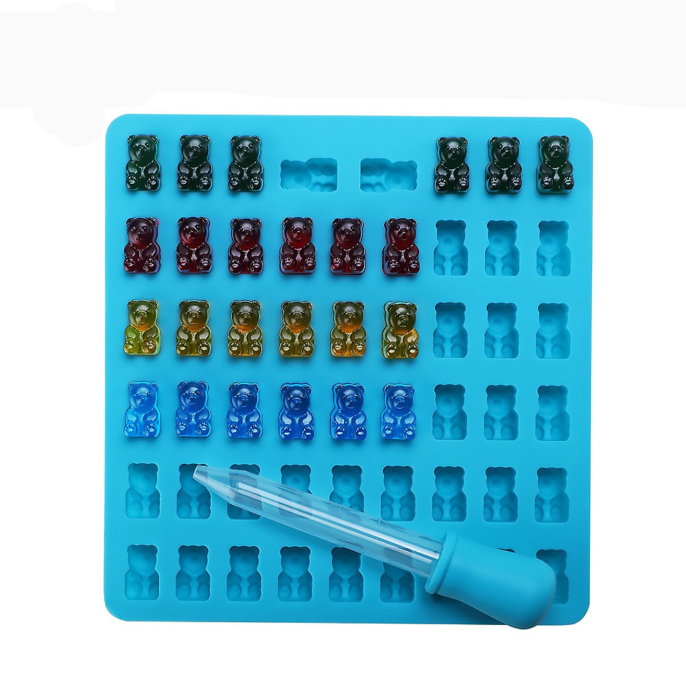 Wholesale Food grade Silicone 53 Cavity Gummy Bear Chocolate Mold 3D Candy Maker Ice Tray Jelly Moulds for DIY