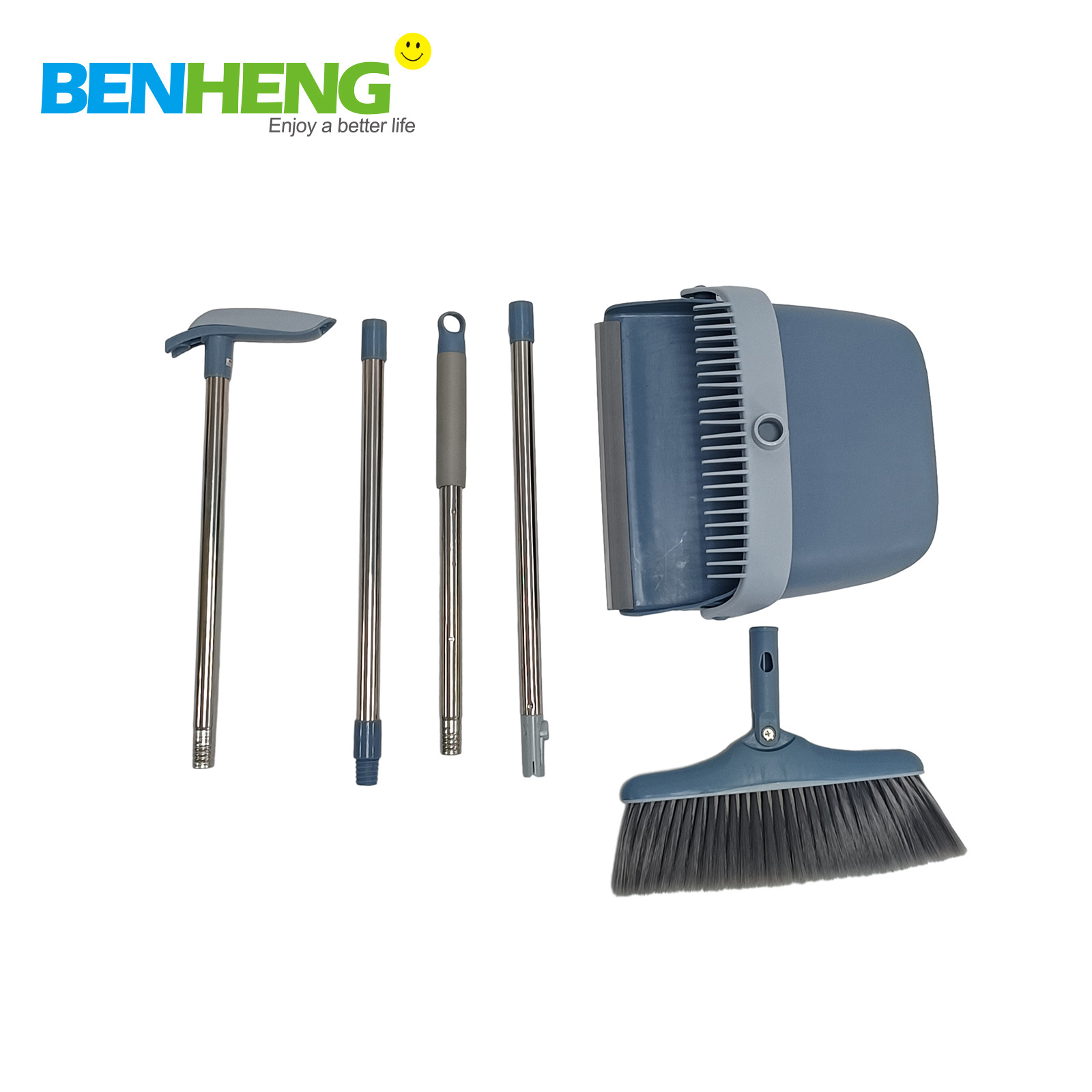 Premium Long Handled Broom Dustpan Combo - Upright Standing Lobby Broom and Dust Pan Brush