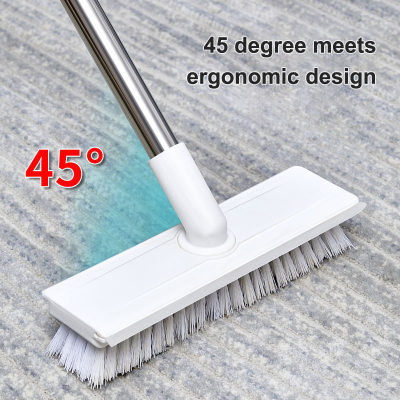 360 Degree Rotating Floor Brush with Squeegee Scraper clean water easily flexible 360 brush head long stainless steel handle