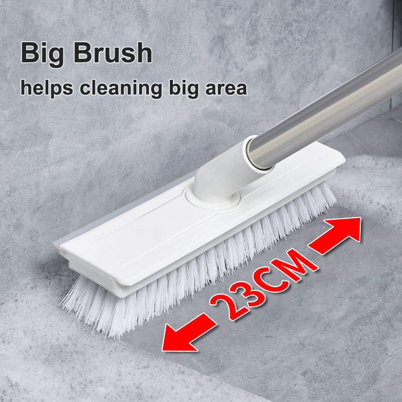 360 Degree Rotating Floor Brush with Squeegee Scraper clean water easily flexible 360 brush head long stainless steel handle