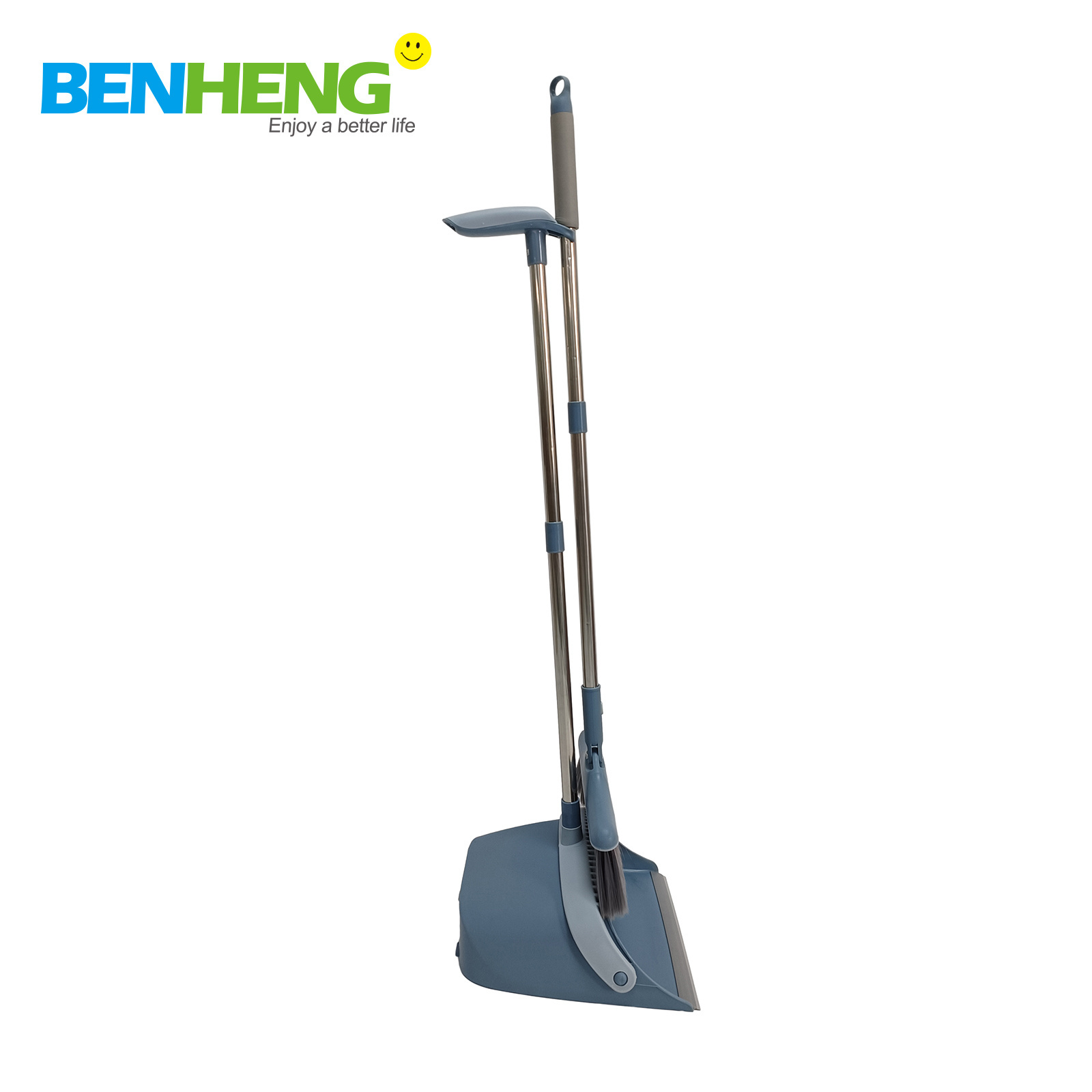 Premium Long Handled Broom Dustpan Combo - Upright Standing Lobby Broom and Dust Pan Brush