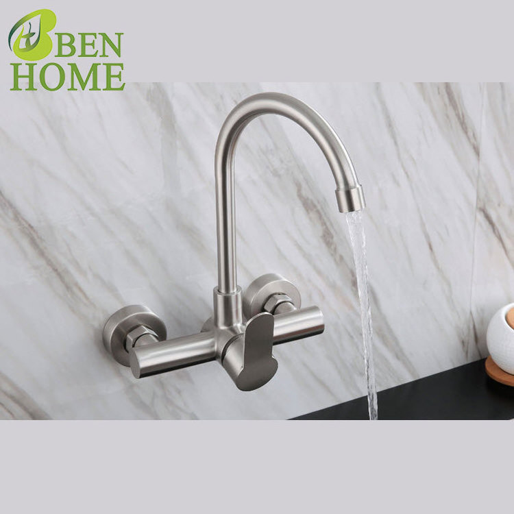 Industrial Wall Mount Pull Down Kitchen Sink Faucet And Wall Tap For Kitchen Faucet