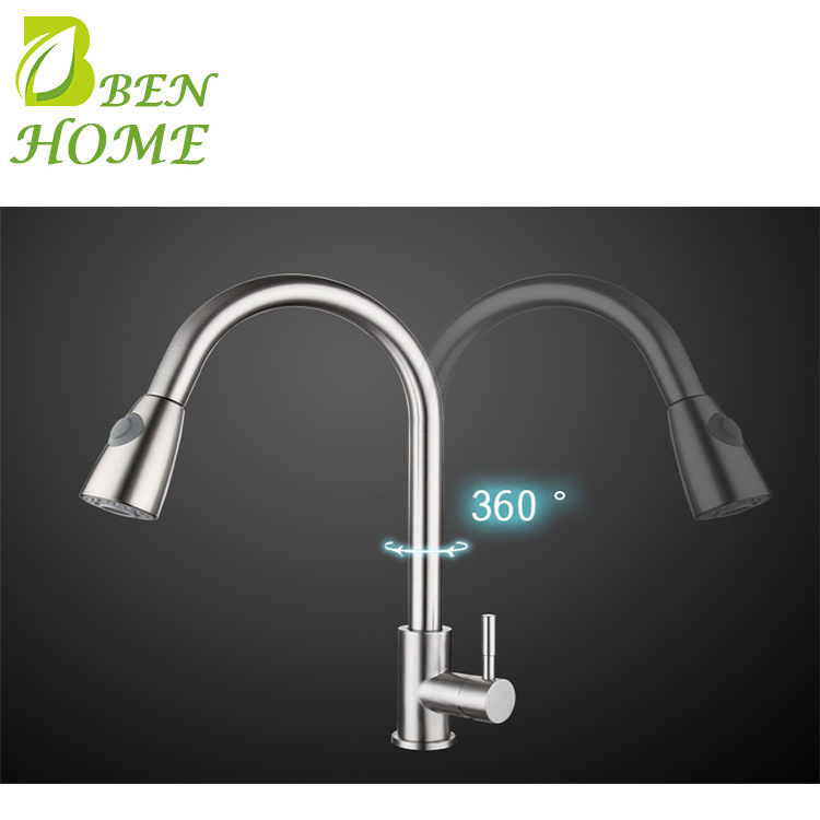 304 Stainless Steel Kitchen Faucets With Pull Out Spout