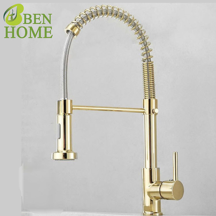 Antique Gold Home Spring Flexible Sink Kitchen Faucet And Brass Color Kitchen Sink Faucet