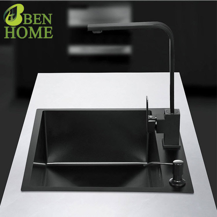 Commercial Handmade 304 Black Nano Stainless Steel Single Bowl Sink Corner Kitchen