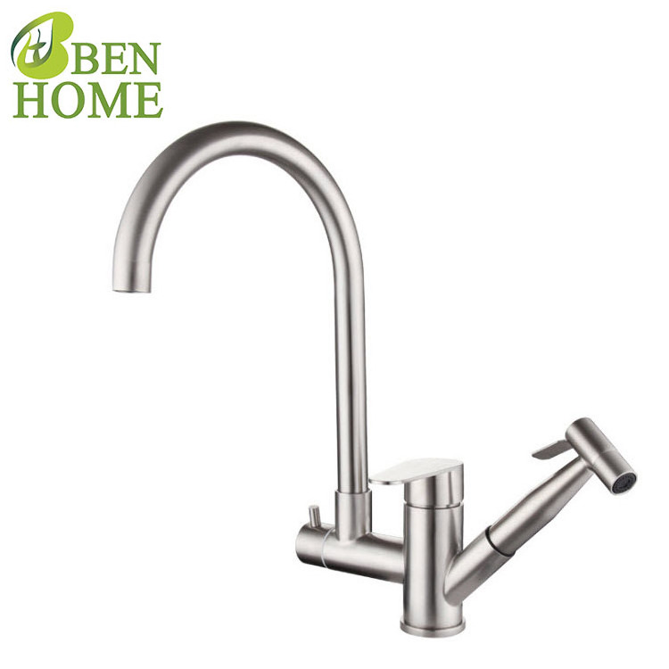 Stainless Steel Commercial Spay Rinse Faucet And Brushed Farmhouse Nickel Kitchen Faucet