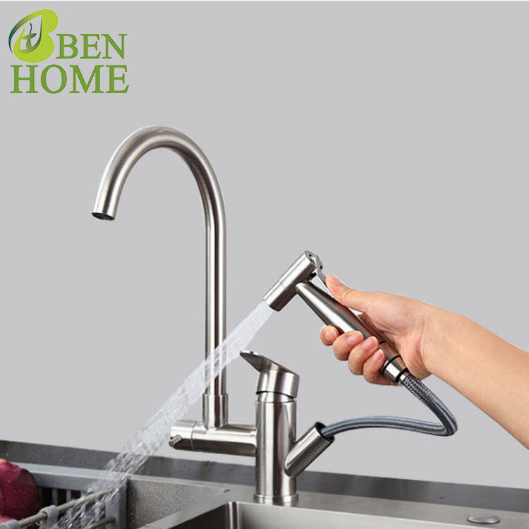 Stainless Steel Commercial Spay Rinse Faucet And Brushed Farmhouse Nickel Kitchen Faucet