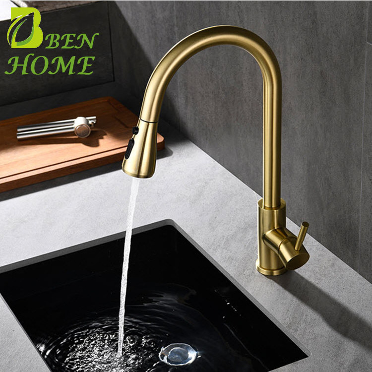 Factory Supplier 304 Stainless Steel Kitchen Faucet Gold With Kitchen Faucet With Base Waterfall Tuscany Kitchen Faucet