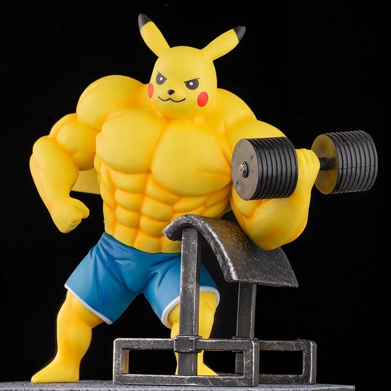 Fitness Muscle Pikachu Charmander Squirtle Pokemoned Anime Action Figure Bodybuilding Series Pvc Figure Gk Statue Figurine