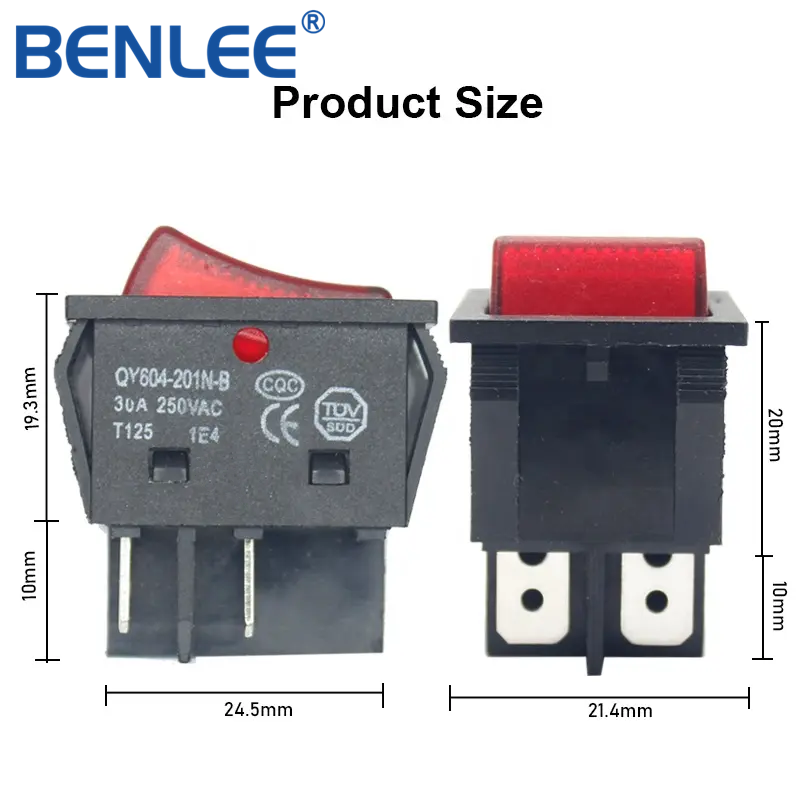 BENLEE panel switches Large Size Large current 6PIN On Off Red  Welding Machine KCD4 Heavy Duty 30A Rocker Switch