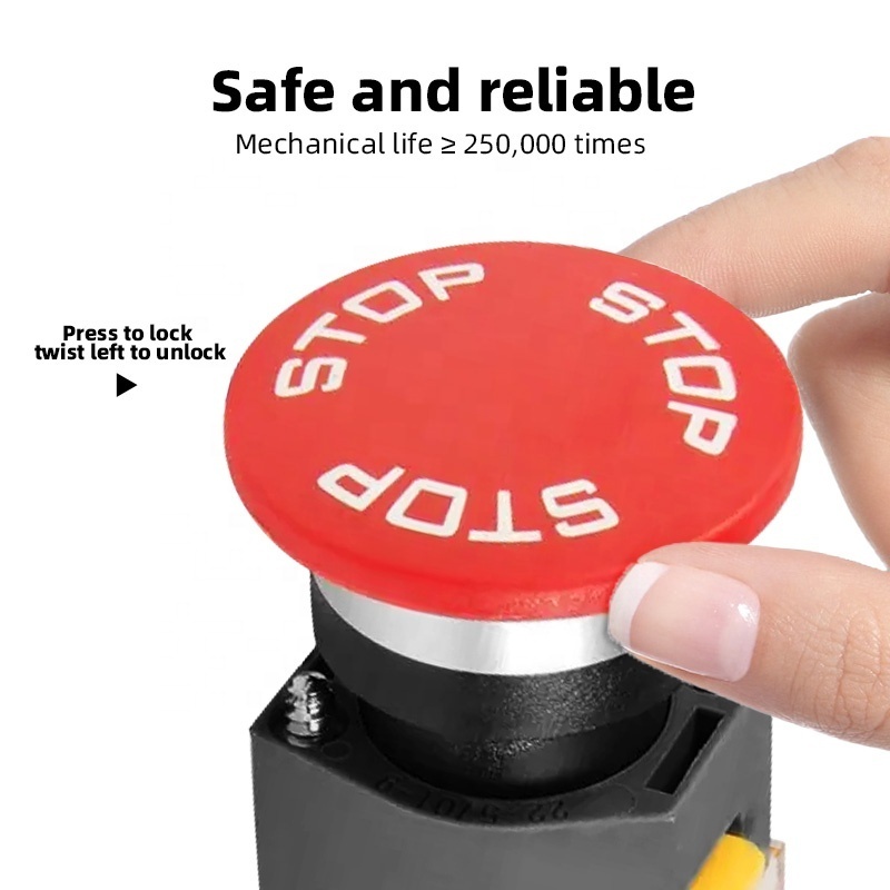 BENLEE Scram Safety Stop Switch 22mm 10A 600V Self-locking Momentary Push Button Waterproof Mushroom Emergency Stop Button