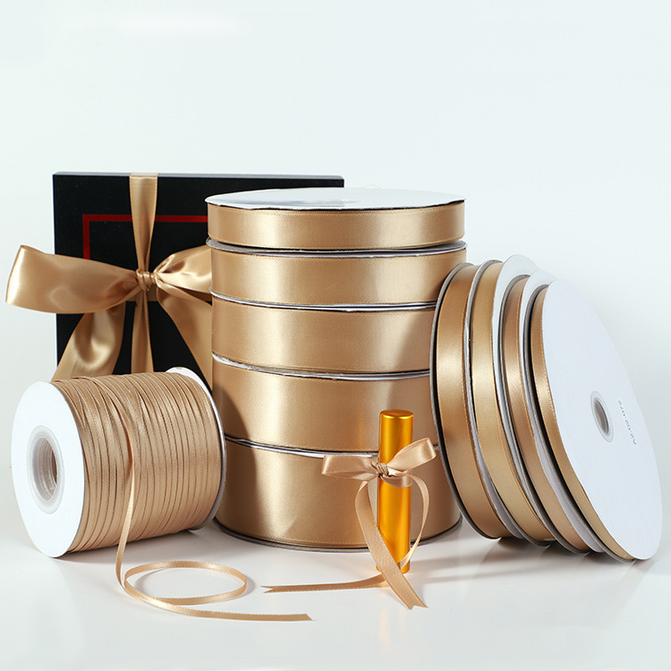 Manufacturers direct sales champagne gold polyester silk ribbon gift packaging ribbon