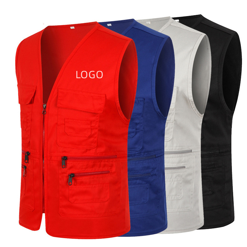 Wholesale Cheap Custom Unisex Advertising Volunteer Worker Vest Men's outdoor Multi Pockets Cargo Vest