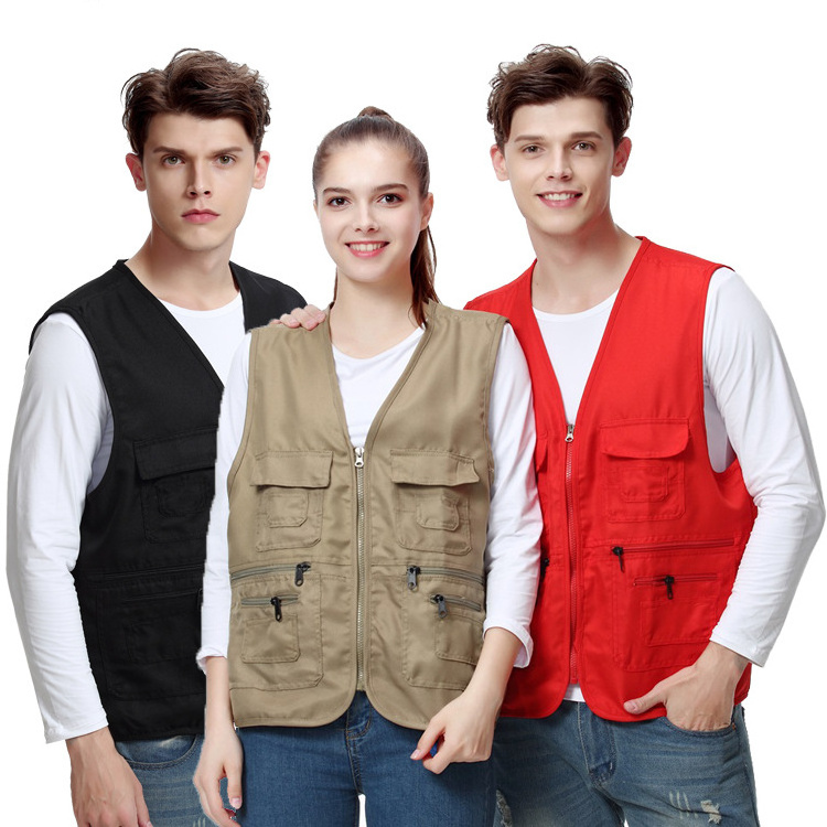 Wholesale Cheap Custom Unisex Advertising Volunteer Worker Vest Men's outdoor Multi Pockets Cargo Vest