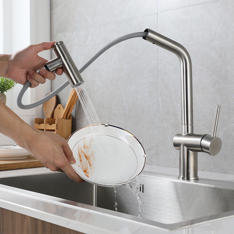 RTS Sink Single Handle With Pull Down Sprayer Stainless Steel Brushed Nickel Kitchen Faucets