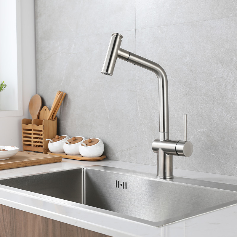 RTS Sink Single Handle With Pull Down Sprayer Stainless Steel Brushed Nickel Kitchen Faucets