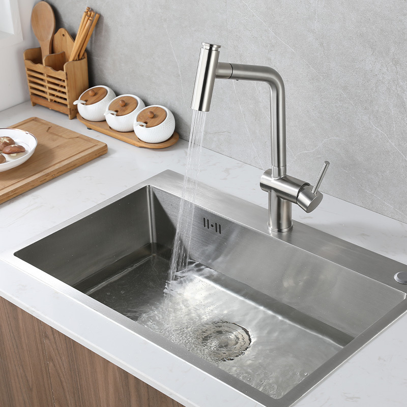 RTS Sink Single Handle With Pull Down Sprayer Stainless Steel Brushed Nickel Kitchen Faucets