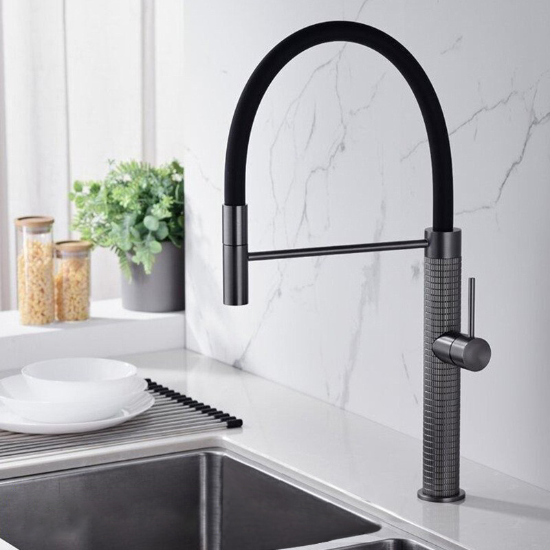 Contemporary 1-Handle Single hole Kitchen Faucet with Pull-down Spout