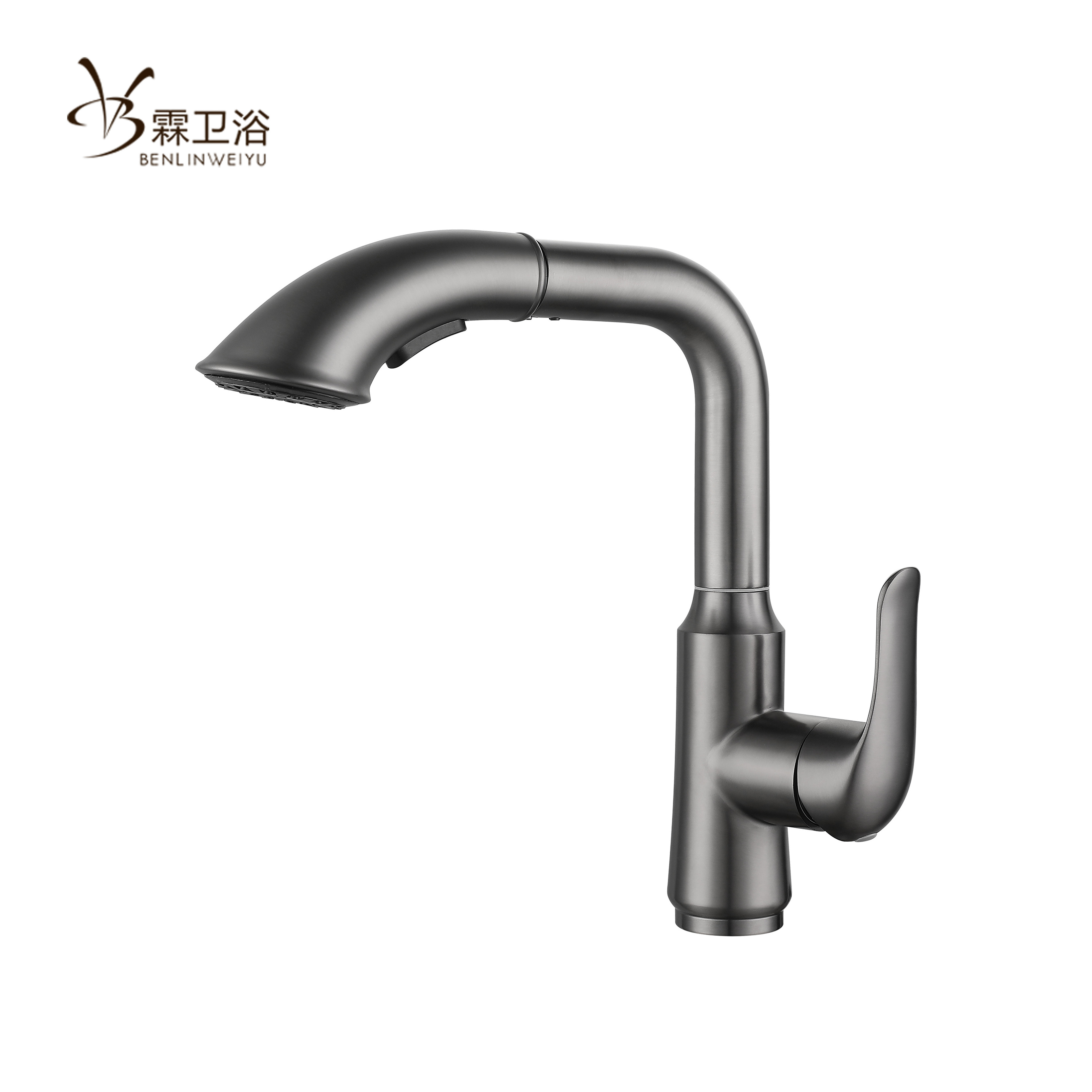 Stainless steel 304 Pull out Bathroom Sink Faucet with Dual Function in Gun metal