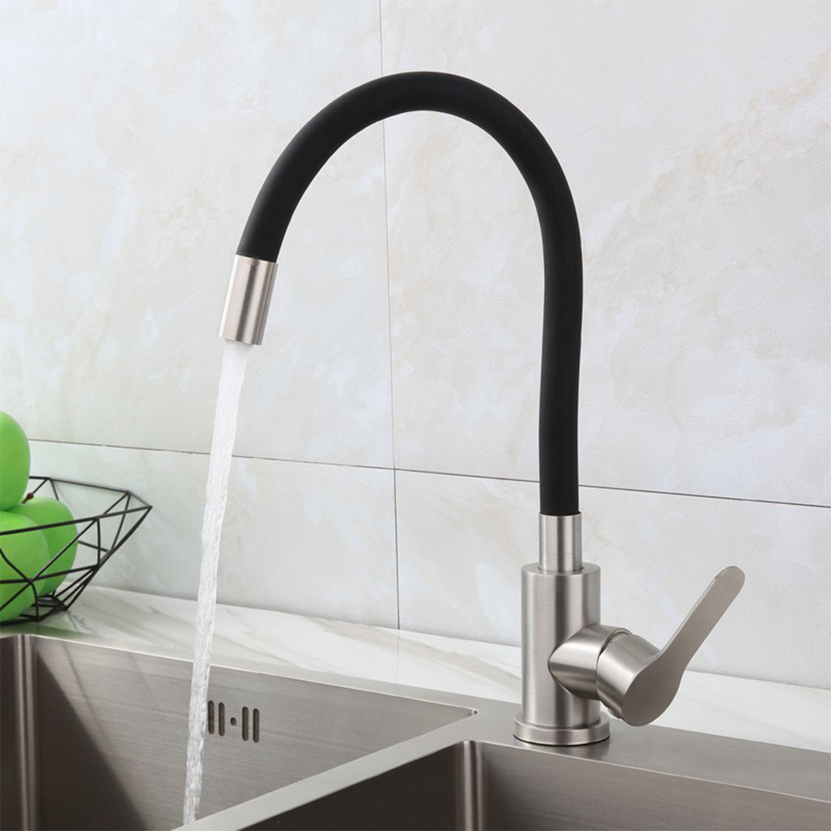 Kitchen Mixer Taps Memory Shaped Kitchen Faucet Black Silicone Curved hose Kitchen Sink Faucet