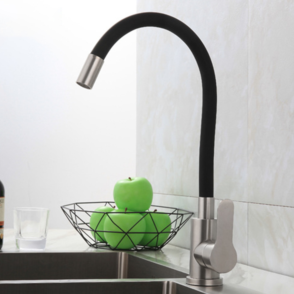 Kitchen Mixer Taps Memory Shaped Kitchen Faucet Black Silicone Curved hose Kitchen Sink Faucet