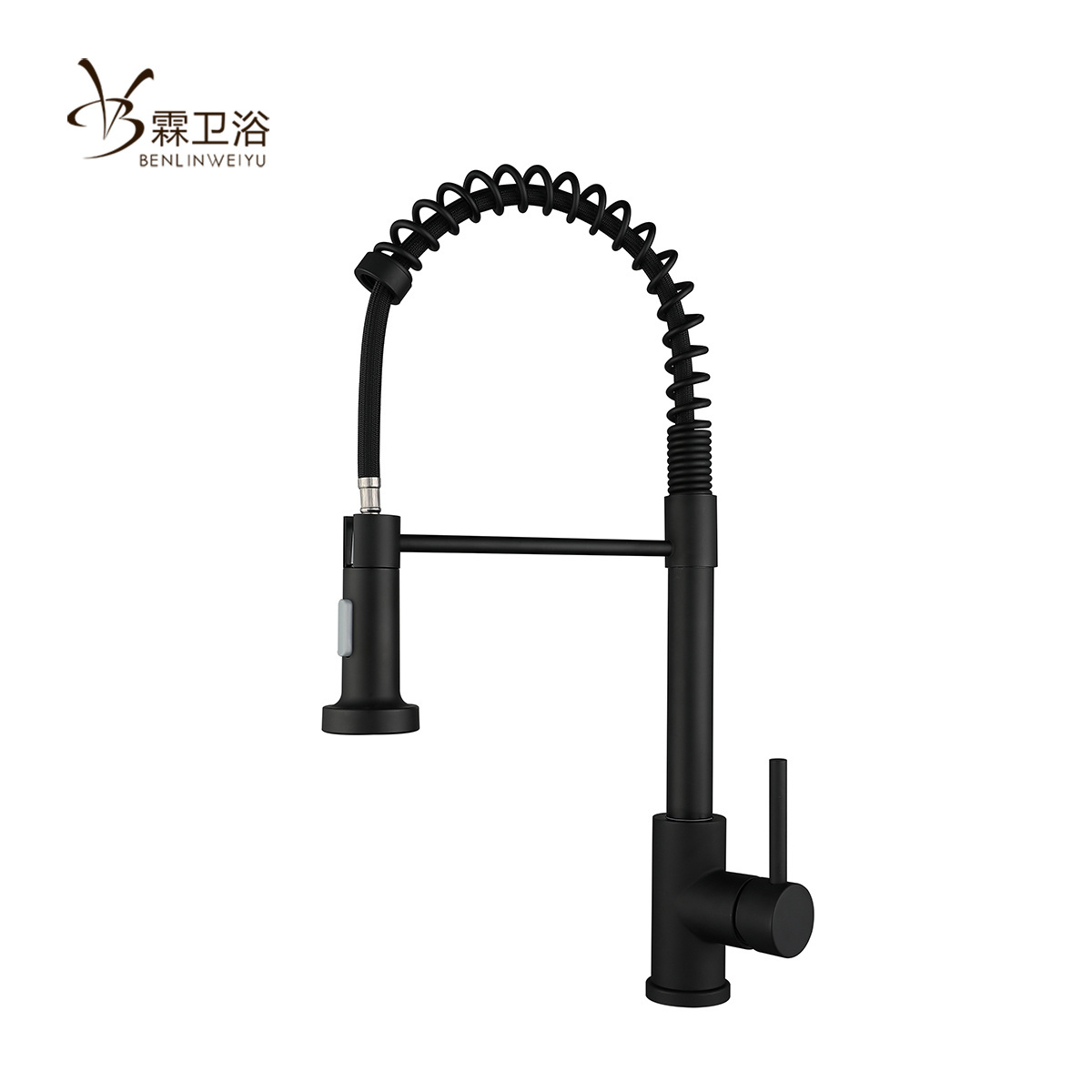 Modern Design Stainless steel 304 Single hole Pull out Spring Kitchen Sink Faucet in Matt Black