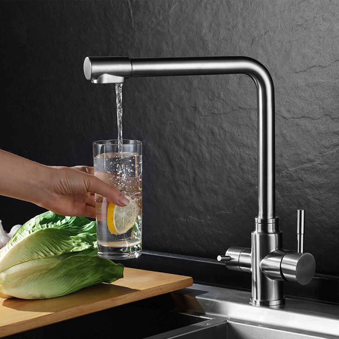 High quality 304 stainless steel 3 way hot and cold 360 rotating kitchen sink drinking faucet