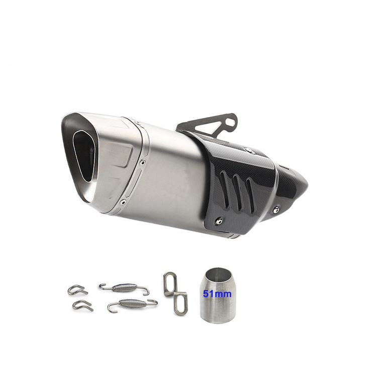 Stainless Steel 51mm Universal Titanium Motorcycle Exhaust Pipe Muffler With carbon fiber cover