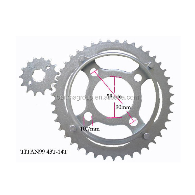 motorcycle parts 1045 steel complete Transmission kit 43T 14T Sprocket and chain kit for TITAN99