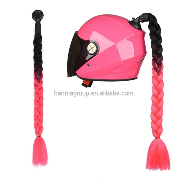 Motorcycle Helmet Braids Ramp Twist With Sucker Motorbike Helmet Decoration Woman Wig Braids Dual Pigtail Ponytail For Helmets