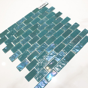 Green Iridescent Fish Scale Glass Subway Swimming Pool Tiles Peel and Stick Backsplash