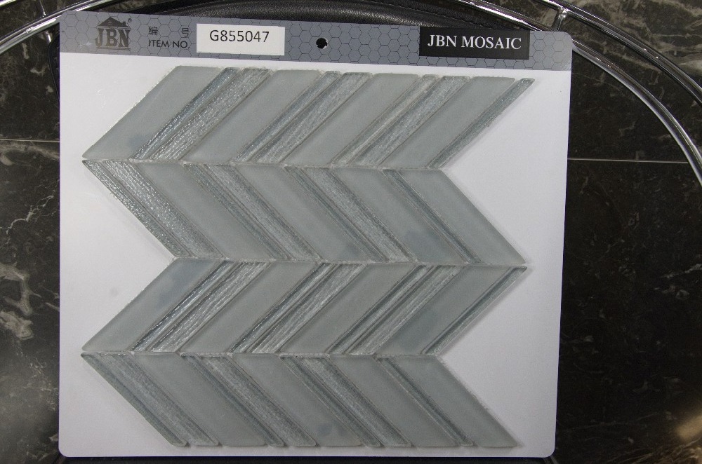 art mosaic tile laminated glass mosaic Italy carrara design white bathroom herringbone decoration scale glass mosaic tile