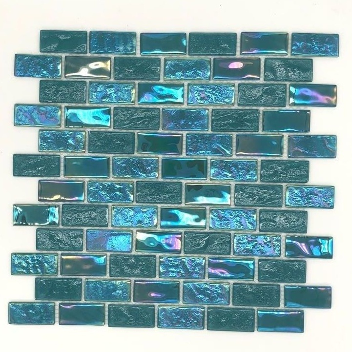 Green Iridescent Fish Scale Glass Subway Swimming Pool Tiles Peel and Stick Backsplash