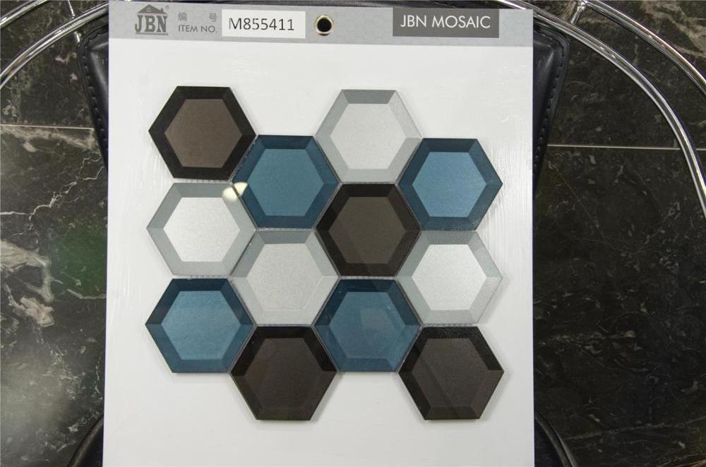 Blue and silver crystal mirror Hexagon Glass Mosaic Tile For Kitchen Wall Backsplash