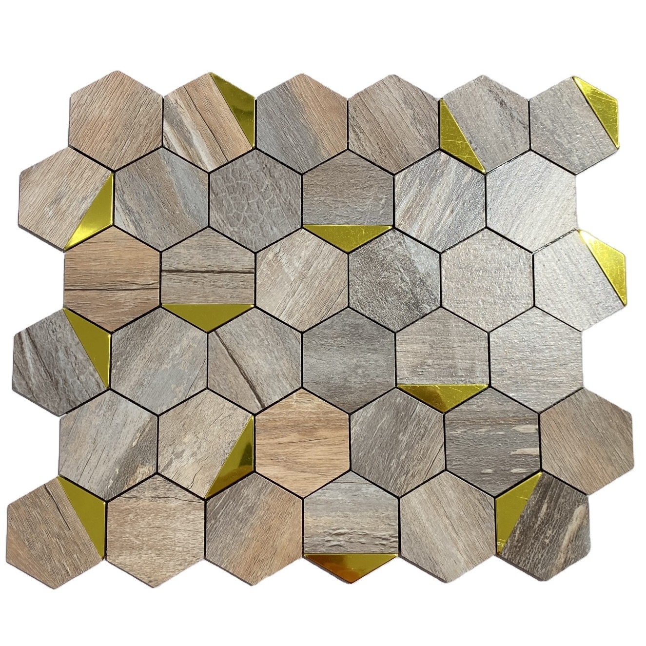 Self Adhesive backsplash kitchen tiles Modern mural Wholesale SPC hexagon wall brown golden peel and stick mosaic tiles