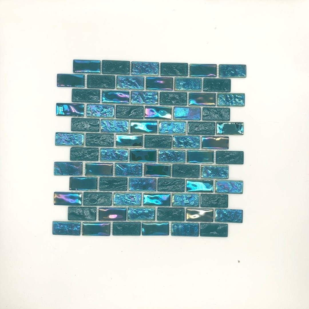 Green Iridescent Fish Scale Glass Subway Swimming Pool Tiles Peel and Stick Backsplash