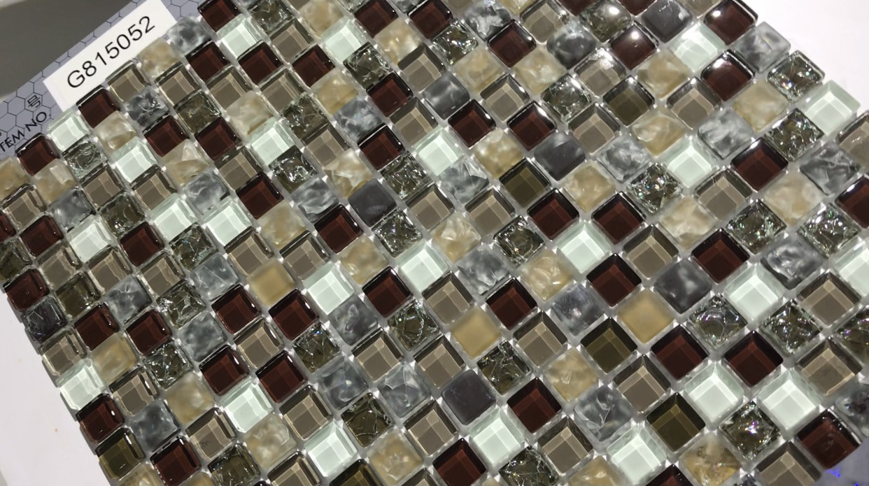 Foshan Fiberglass Mesh Mosaics Herringbone  Glass Tiles Mosaic Bathroom Floor Wall Tiles