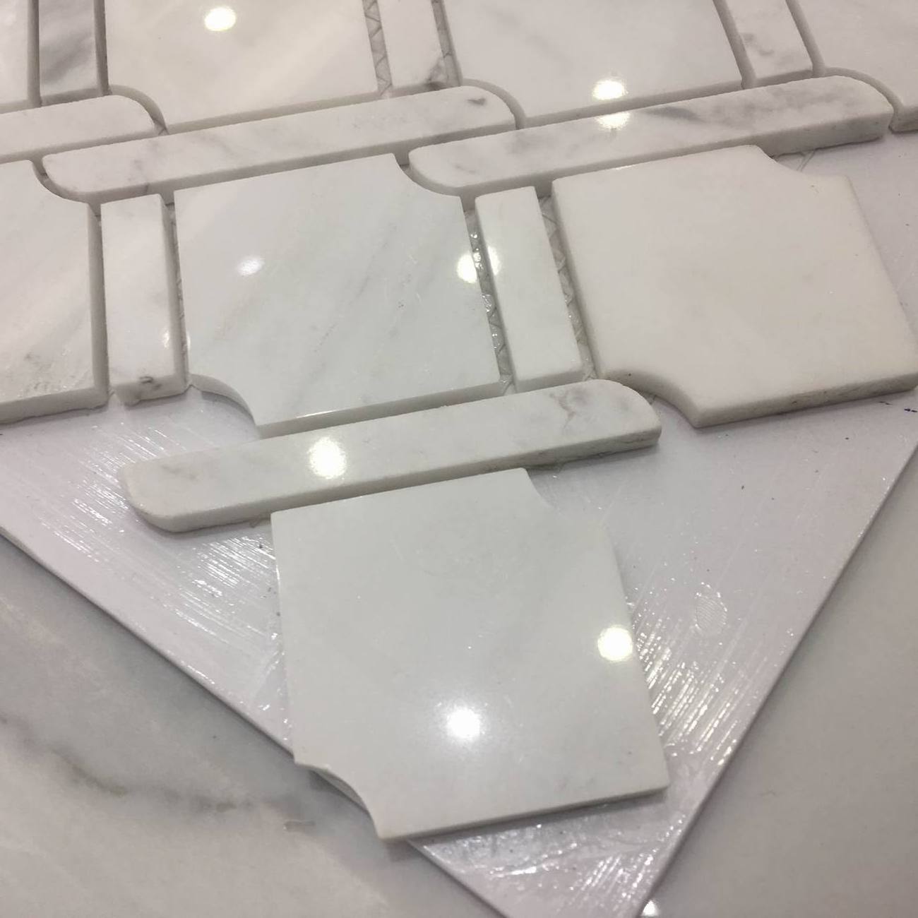 Waterjet Floor Wall rhombus Kitchen Backsplash peel and stick tile white Stone Bathroom marble mosaic tiles