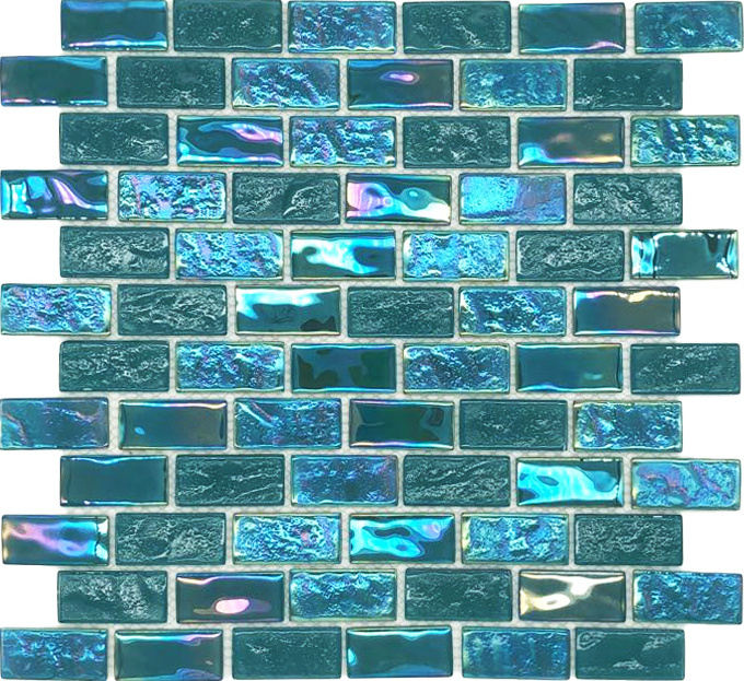 Green Iridescent Fish Scale Glass Subway Swimming Pool Tiles Peel and Stick Backsplash