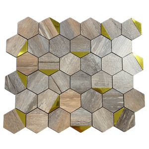 Self Adhesive backsplash kitchen tiles Modern mural Wholesale SPC hexagon wall brown golden peel and stick mosaic tiles